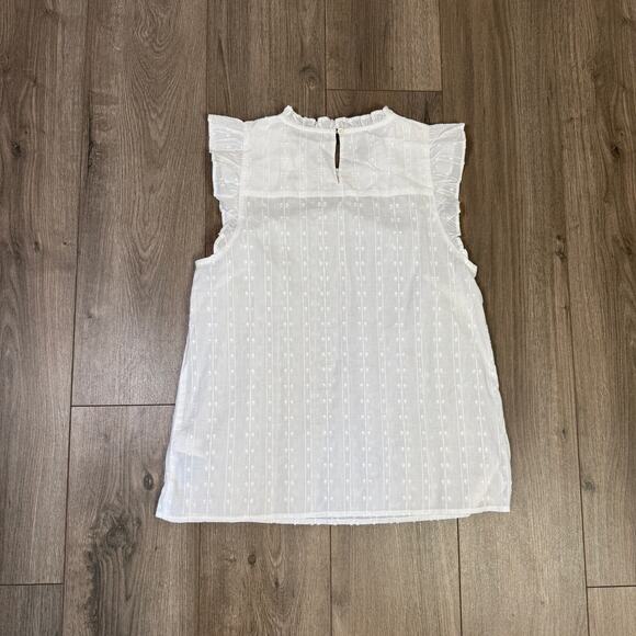 J.Crew Flutter Sleeve Cotton Clip-Dot Top WMNS M White Ruffled Semi-Sheer Blouse - Picture 6 of 8